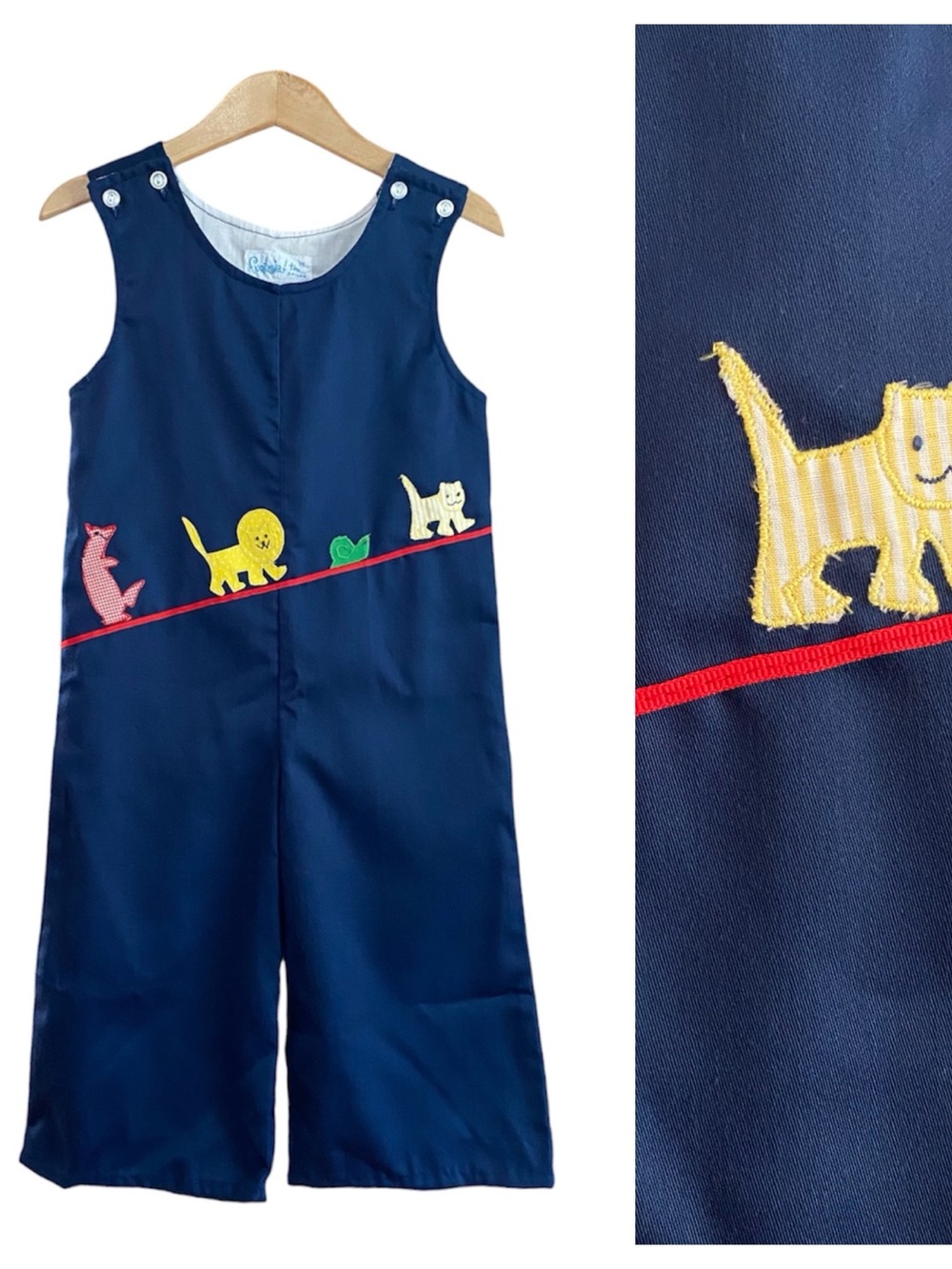 Funtasia Too Vintage Blue Animal Appliqués Jon Jon Romper 2t